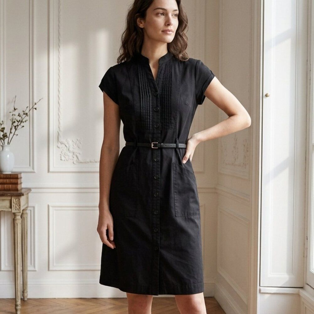 Amanda Lane Black Petite Shift Dress with Pockets & Belt – Size 6P